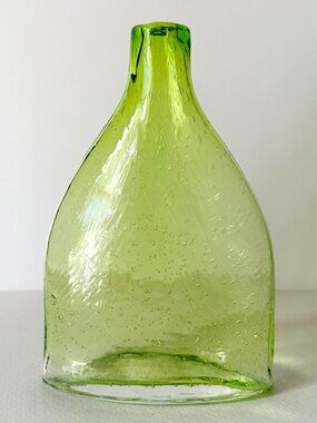 Vintage AMICI Italian Green Bubble Glass Bud Vase Hand Blown Art Glass Bottle